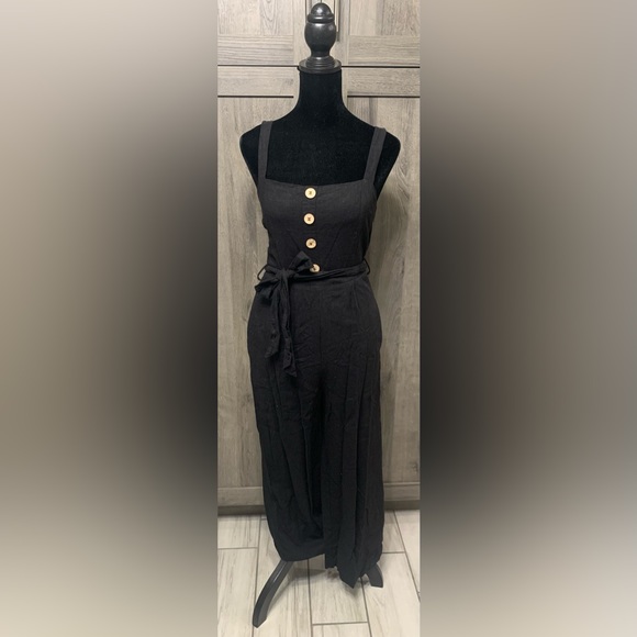 Lilyful Woman's Small Black Strappy Cotton Ankle Length Romper Jumper Jumpsuit - Picture 1 of 11